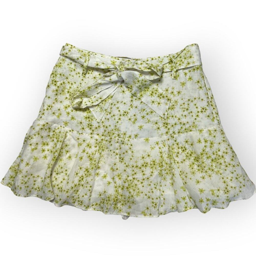 AllSaints Frida Amanzi Mini Skort SIZE 4 Lime Green Linen Blend Belted NWT